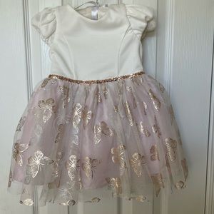 Zunie Baby Girl Dress with Rose Gold Sequin and Butterfly Print on Tulle